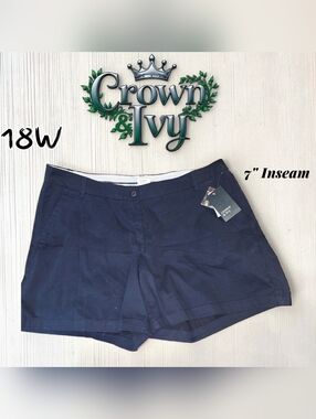 crown & ivy Navy Cotton Blend Women’s Shorts 18W NWT